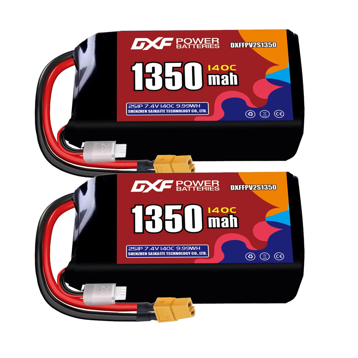 DXF 2S 7.4V 1350mAh 140C LiPo Battery for FPV Micro Drones (PH2.0 / JST / XT30 / SM / XT60 / EC5 / XT90 Options)
