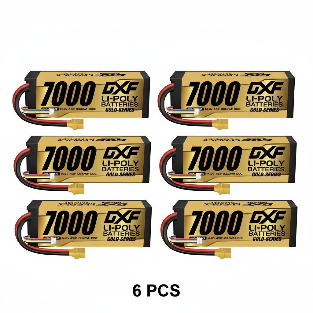 DXF 4S 14.8V 7000mAh 100C Hardcase LiPo Battery with 10AWG XT90 for 1/8 1/10 RC Cars, Trucks, Buggies (1/2 Pack Available)
