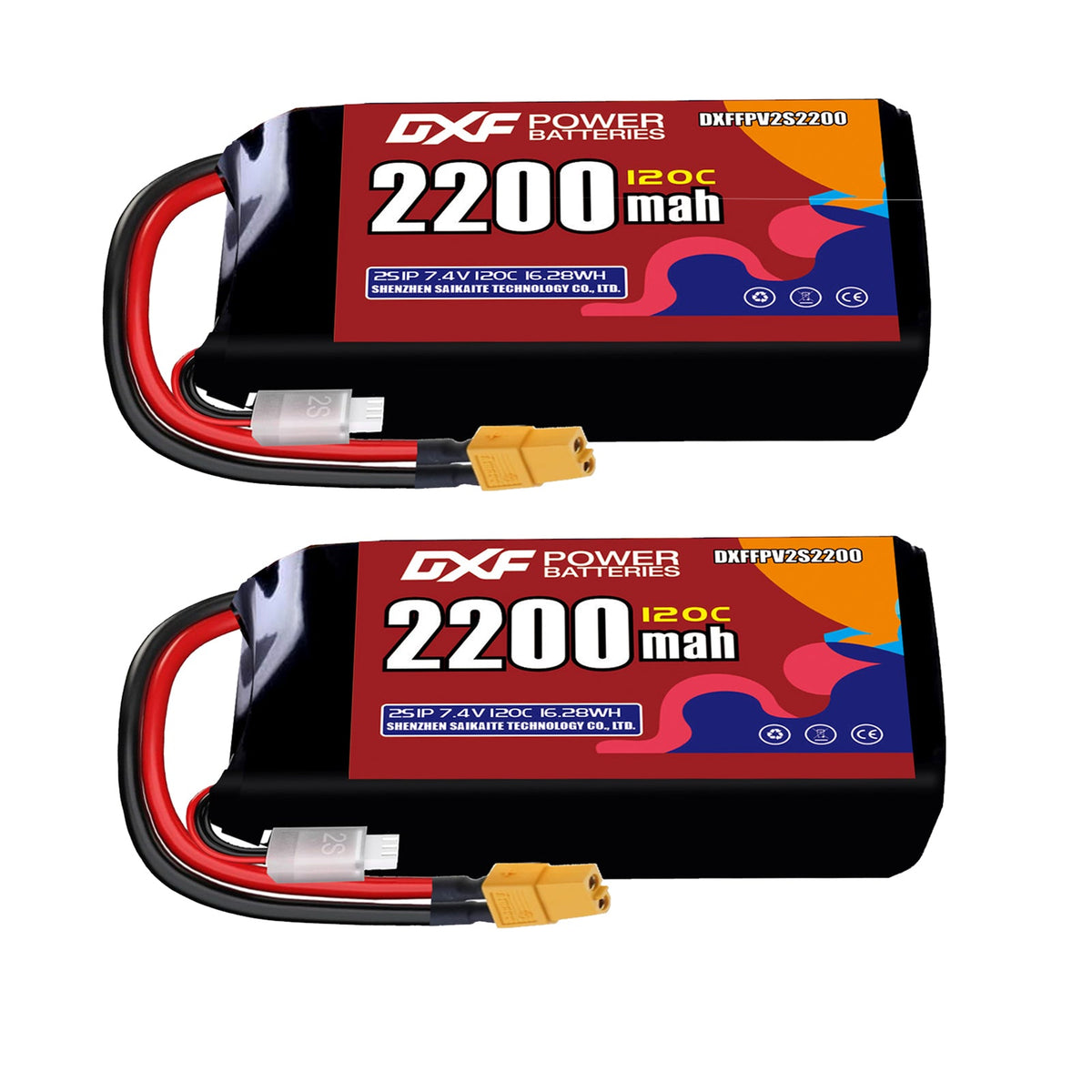 DXF 2S 7.4V 2200mAh 120C LiPo Battery for FPV Micro Drones (PH2.0 / JST / XT30 / SM / XT60 / EC5 / XT90 Options)