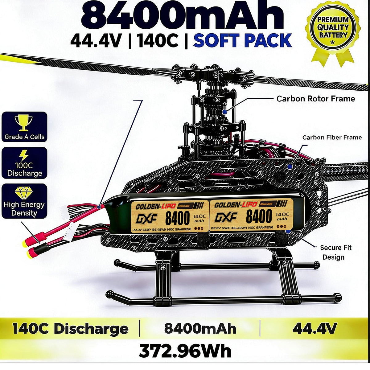 DXF Lipo Battery 12S 44.4V 8400mAh 140C GoldSeries Graphene Softcase with EC5 / T / TRX / XT60 / XT90 / XT150 / Q8s Plug for RC 1/8 1/10 Buggy Truck Car Off-Road Drone