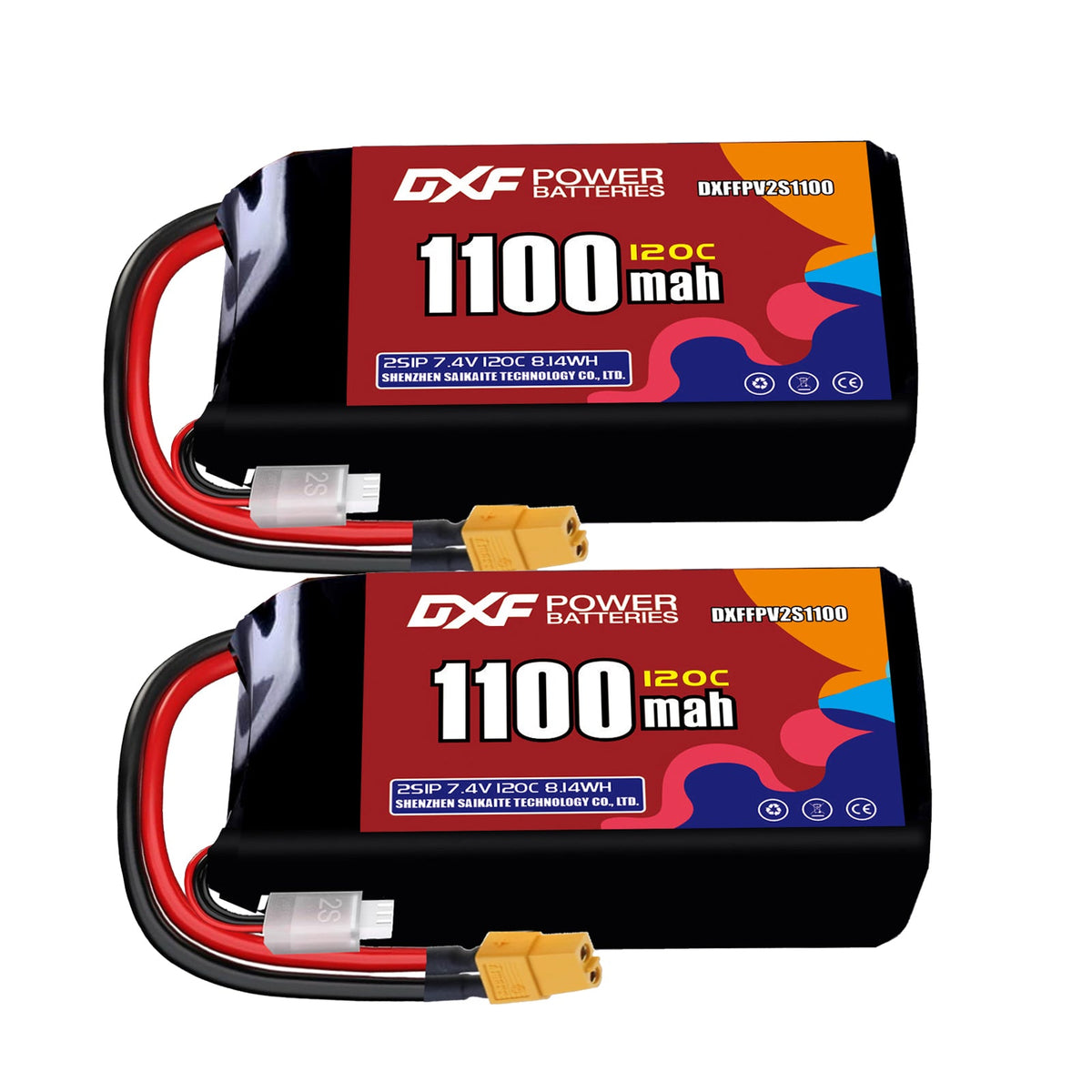 DXF 2S 7.4V 1100mAh 120C LiPo Battery for FPV Micro Drones (PH2.0 / JST / XT30 / SM / XT60 / EC5 / XT90 Options)