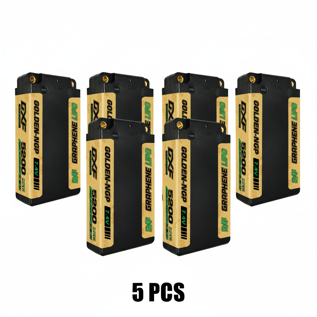 DXF 2S Shorty 7.4V 5200mAh 140C Graphene Hardcase LiPo Battery with 5mm Bullet to Deans Plug for 1/10 RC Buggies, Touring Cars & Trucks (1-6 Pack Available)