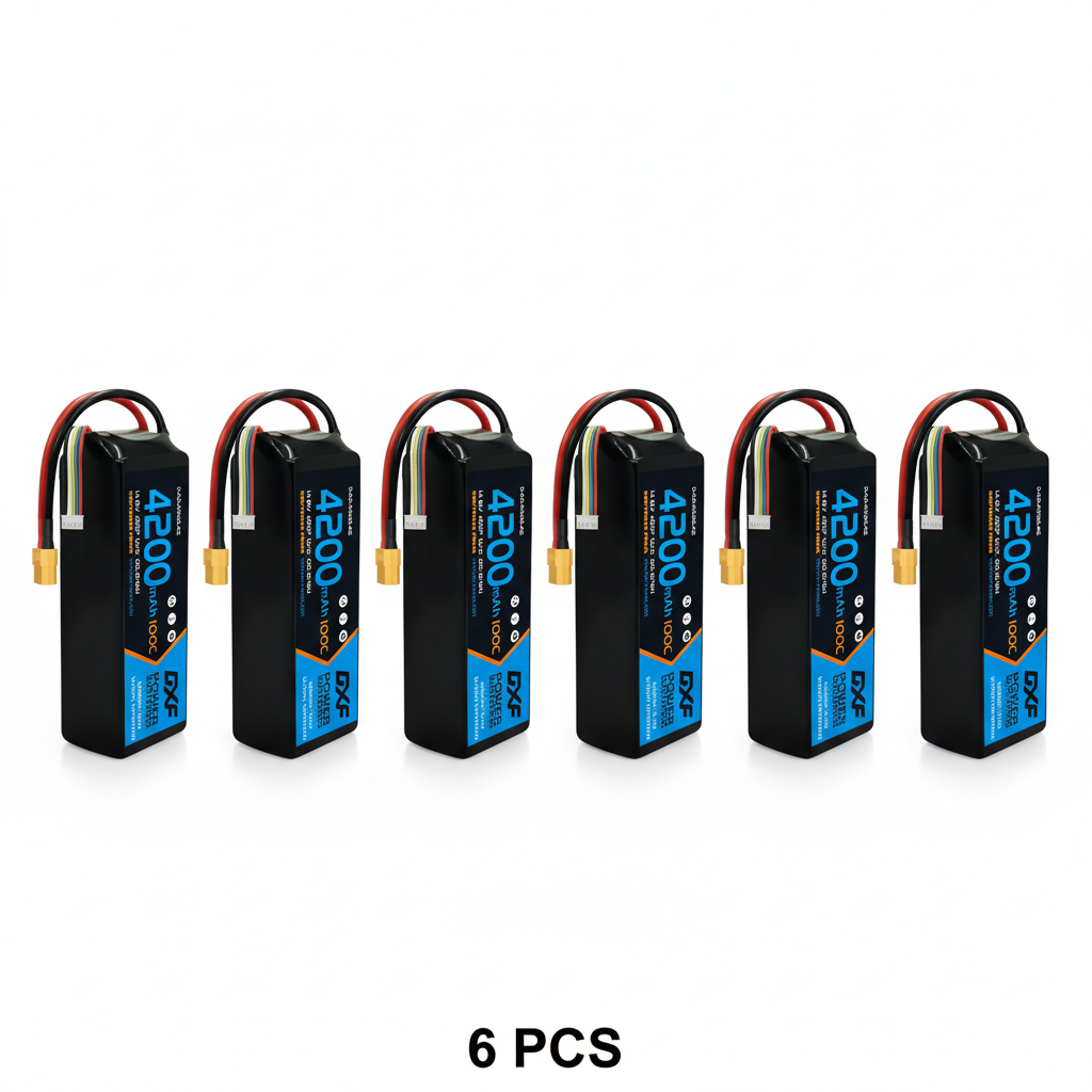 DXF 4S 14.8V 4200mAh 100C Graphene Soft Case LiPo Battery with XT60 Plug for Drones, Airplanes, Boats & RC Cars (2, 4, 6 Pack Available)