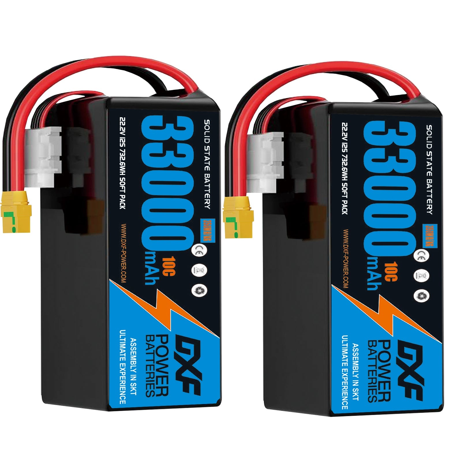 DXF 6S 22.2V 33000mAh 10C Soft Case LiPo Battery with 8AWG Wire for Toy Cars, Boats, UAVs & Drones (1-6 Pack)