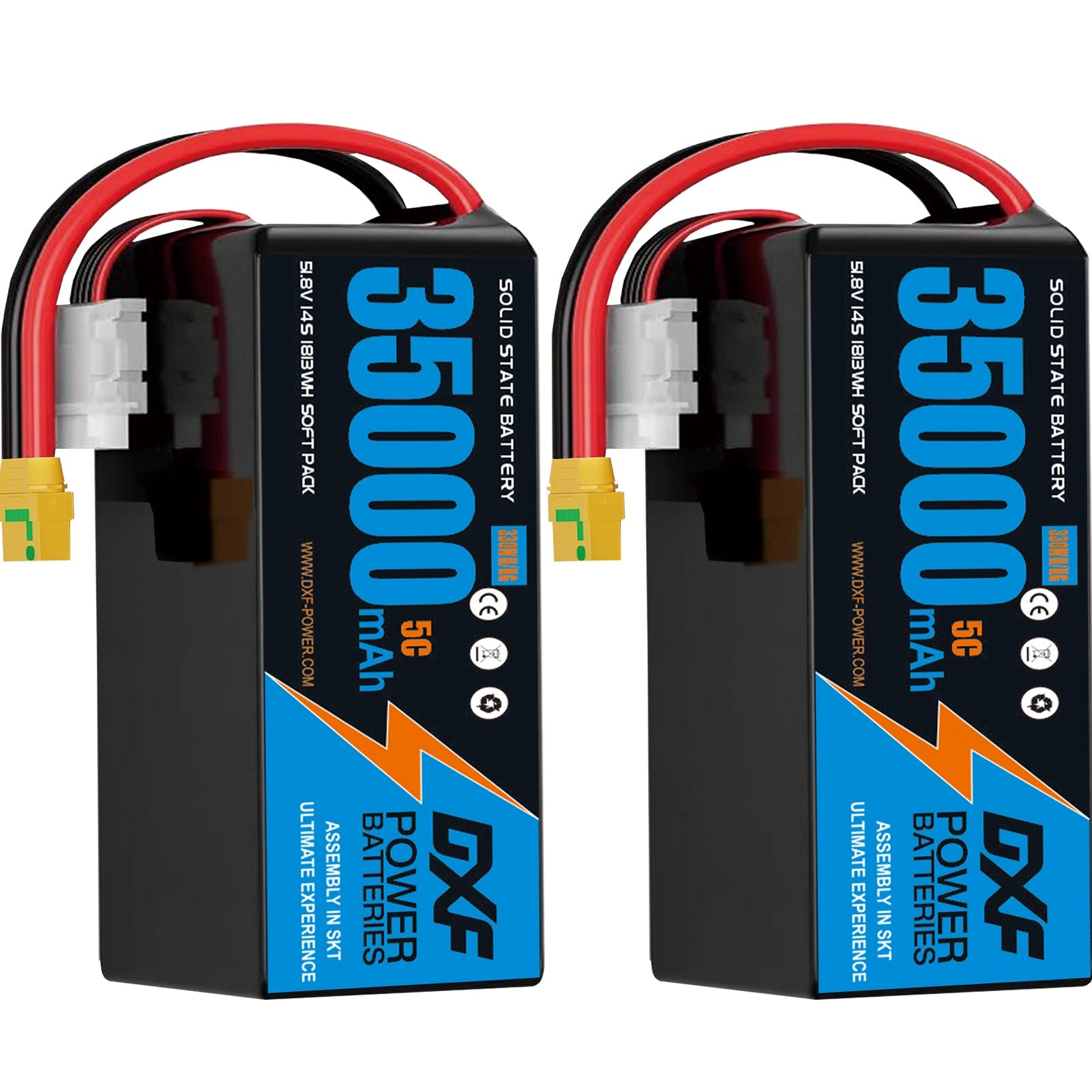 DXF SEMI-SOLID 14S 51.8V 35000mAh 5C Soft Case LiPo Battery with 8AWG Wire for UAVs & Drones (1-6 Pack)