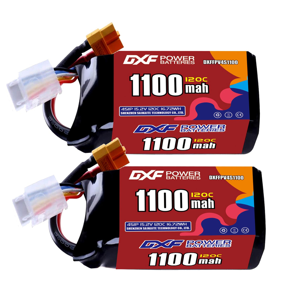 DXF 4S 15.2V 1100mAh 120C LiPo Battery for FPV Micro Drones (PH2.0 / JST / XT30 / SM / XT60 / EC5 / XT90 Options)