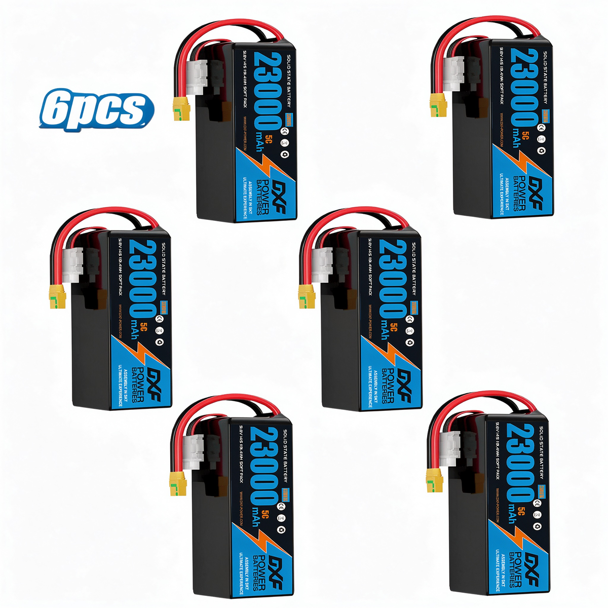 DXF SEMI-SOLID 14S 51.8V 23000mAh 5C Soft Case LiPo Battery with 8AWG Wire for UAVs & Drones (1-6 Pack)