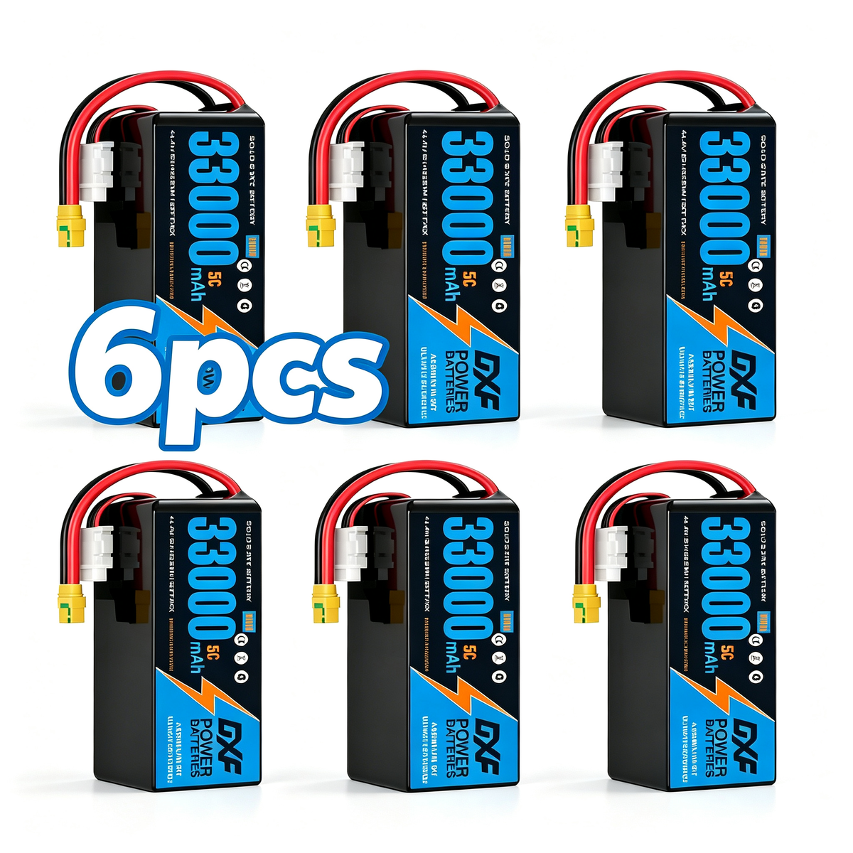 DXF SEMI-SOLID 12S 44.4V 33000mAh 5C Soft Case LiPo Battery with 8AWG Wire for Toy Cars, Boats, UAVs & Drones (1-6 Pack)