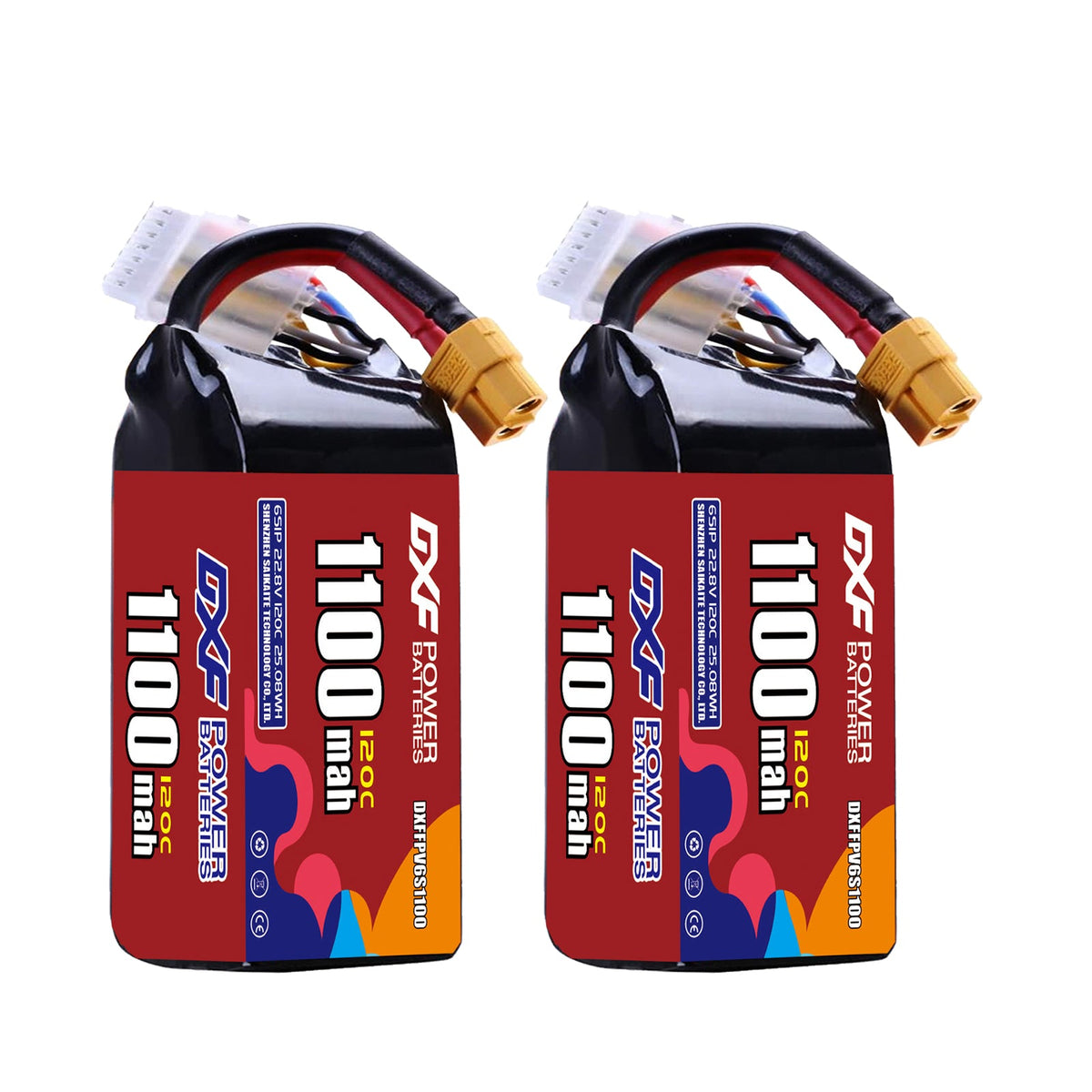 DXF 6S 22.8V 1100mAh 120C LiPo Battery for FPV Micro Drones (PH2.0 / JST / XT30 / SM / XT60 / EC5 / XT90 Options)