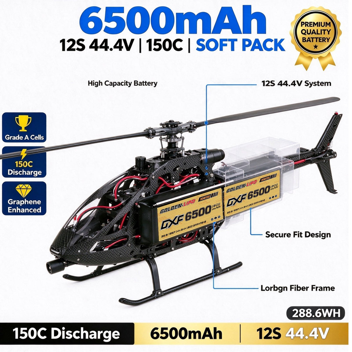 DXF Lipo Battery 12S 44.4V 6500mAh 150C GoldSeries Graphene Softcase with EC5 / T / TRX / XT60 / XT90 / XT150 / Q8s Plug for RC 1/8 1/10 Buggy Truck Car Off-Road Drone