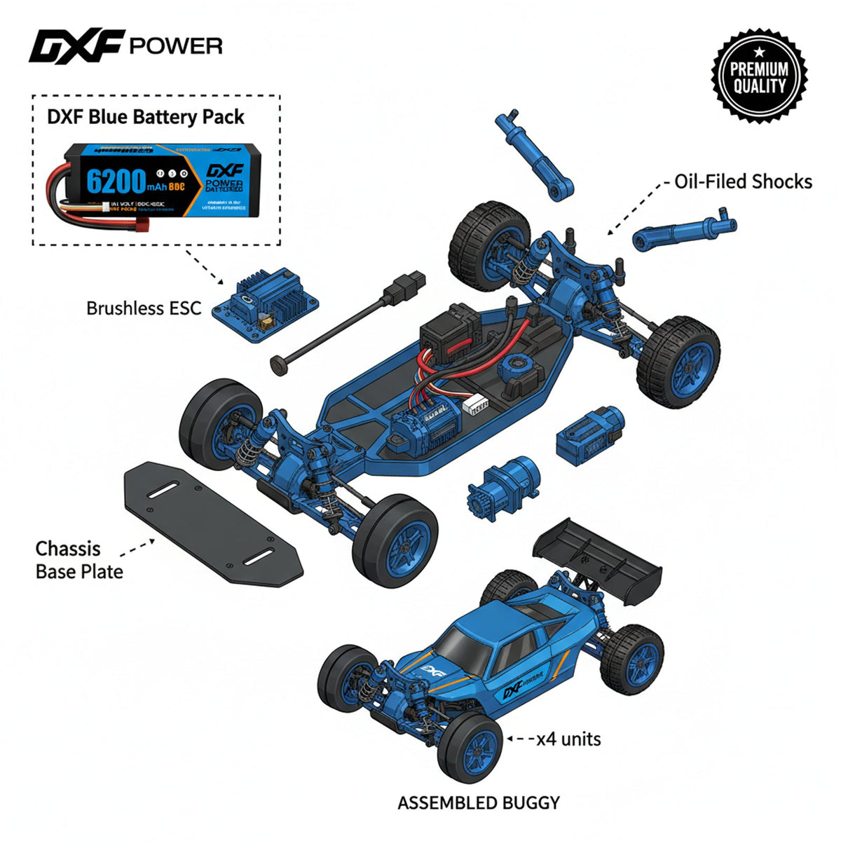 DXF 3S 11.1V 6200mAh 80C Graphene Hardcase LiPo Battery with Deans/T-Plug & 10AWG Wire (1-6 Pack)