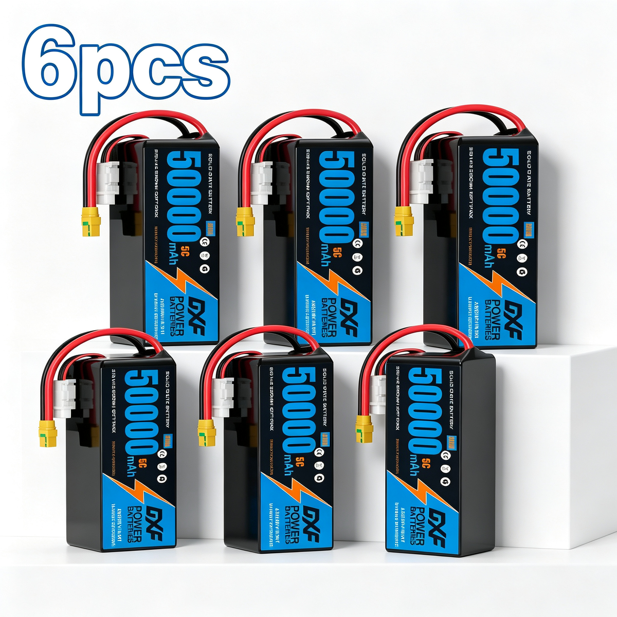 DXF SEMI-SOLID 14S 51.8V 50000mAh 5C Soft Case LiPo Battery with 8AWG Wire for Toy Cars, Boats, UAVs & Drones (1-6 Pack)