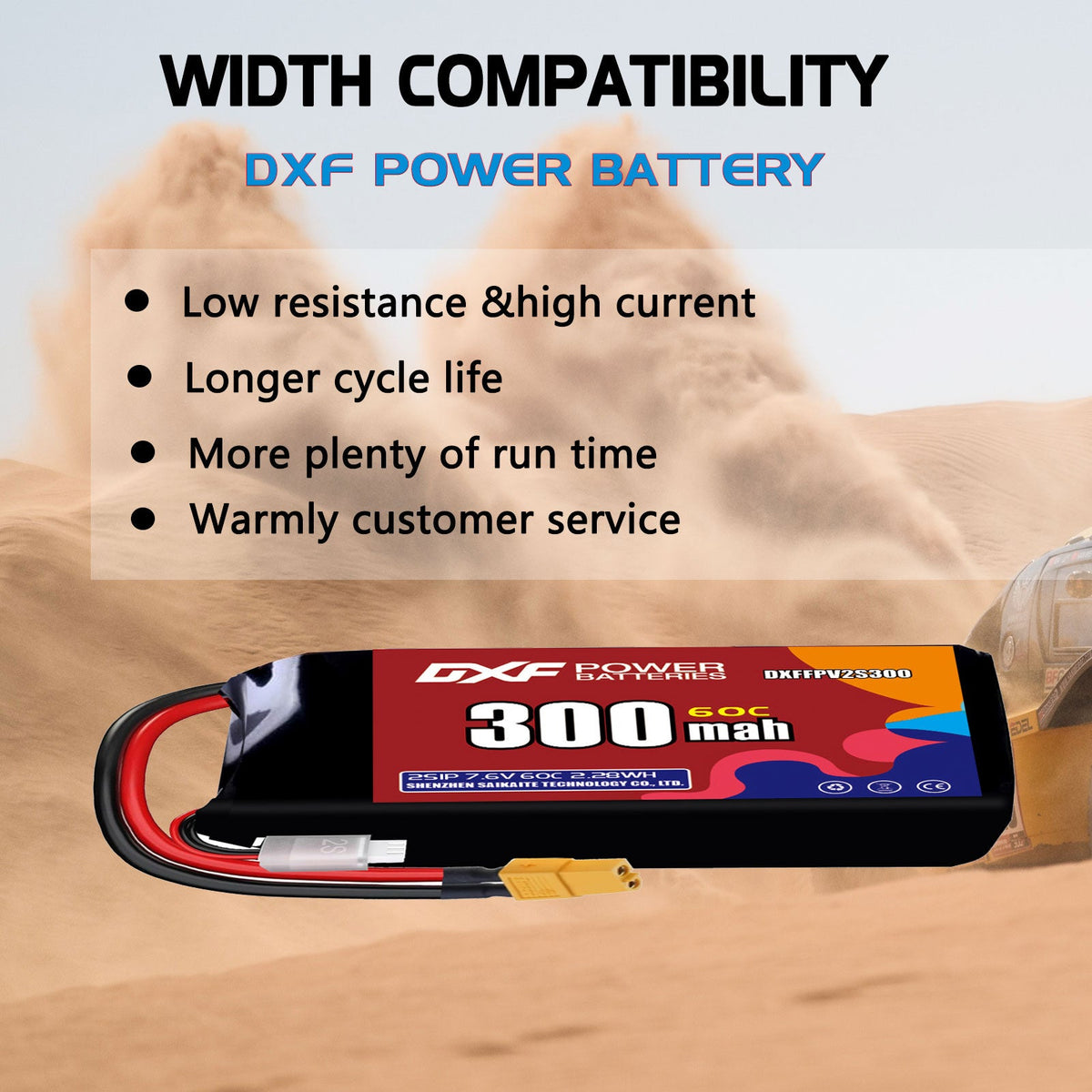 DXF LiPo Battery 2S HV 7.6V 300mAh 60C with PH2.0 / JST / XT30 / SM / XT60 / EC5 / XT90 for FPV Drone Whoop Micro Racing