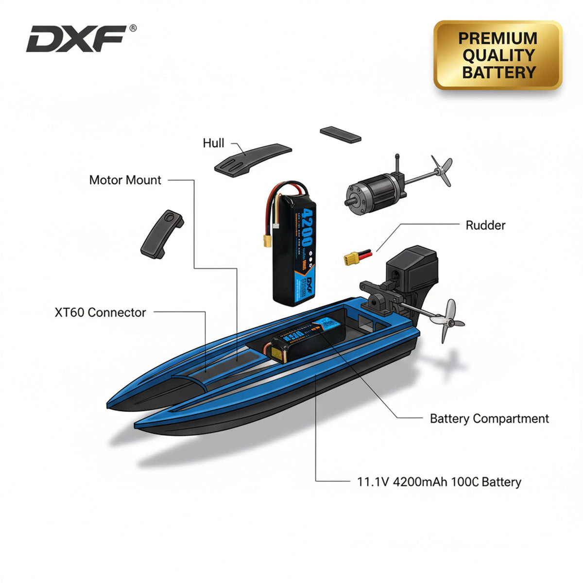 DXF 3S 11.1V 4200mAh 100C Softcase LiPo Battery with XT60 & 12AWG Wire for RC Boats, Cars, Toy Cars & Aircraft Models FPV (1-6 Pack)