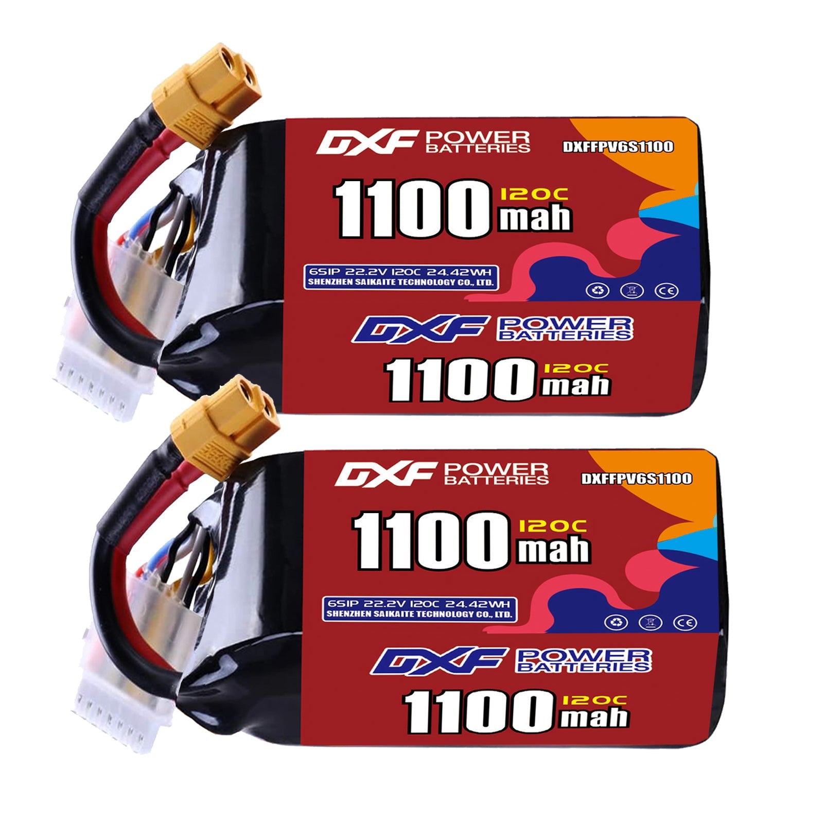 DXF 6S 22.2V 1100mAh 120C LiPo Battery for FPV Micro Drones (PH2.0 / JST / XT30 / SM / XT60 / EC5 / XT90 Options)