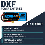 DXF 4S 14.8V 6200mAh 80C Graphene Hardcase LiPo Battery XT90 for 1/8 1/10 RC Buggy Truck Car Drone (1-6 Pack)