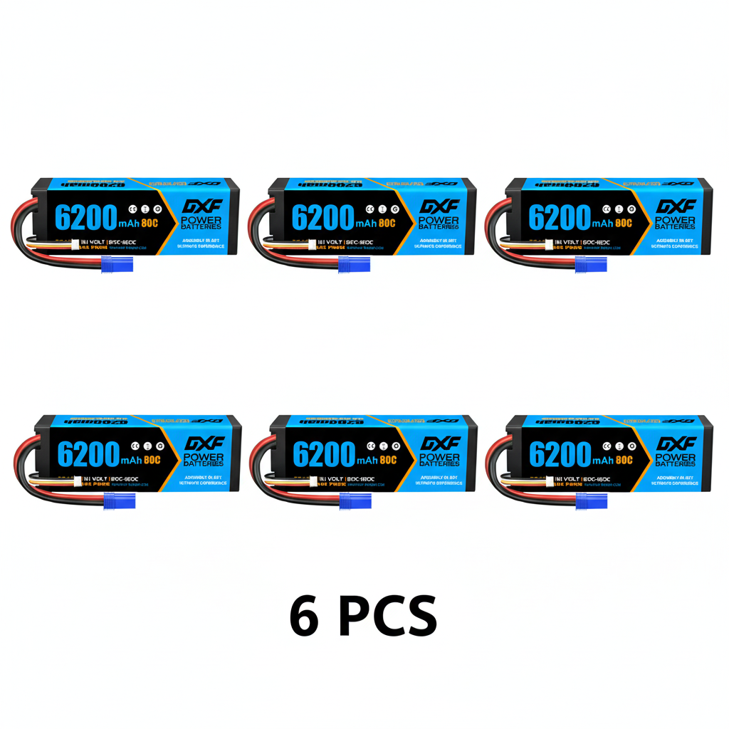 DXF 3S 11.1V 6200mAh 80C Hardcase LiPo Battery with 10AWG EC5 for 1/8 1/10 RC Cars, Trucks, Buggies (1-6 Pack Available)