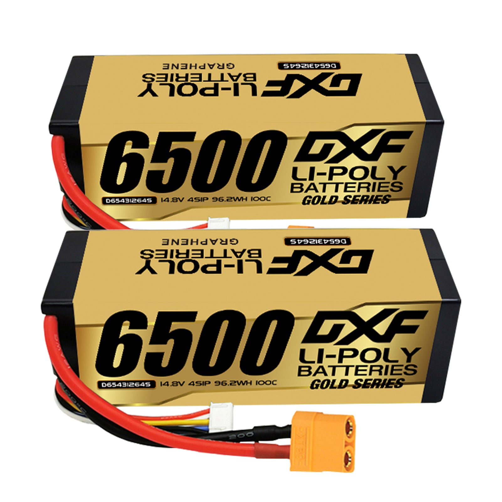 DXF LiPo Battery 4S 14.8V 6500mAh 100C Graphene Hardcase Gold with EC5 / T / TRX / XT60 / XT90 / XT150 / Q8s Plug for RC 1/8 1/10 Buggy Truck Car Off-Road Drone
