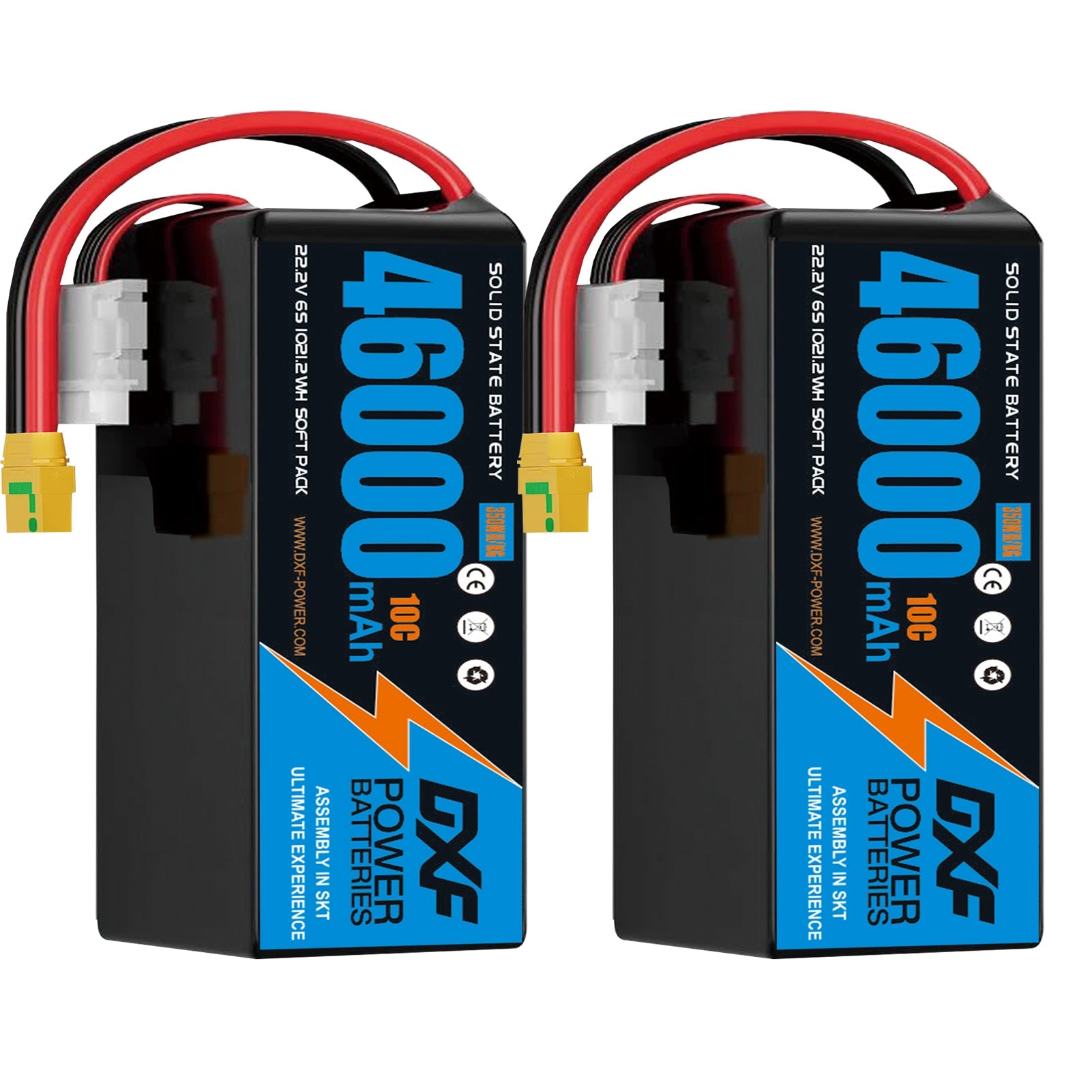 DXF SEMI-SOLID 12S 44.4V 46000mAh 10C Soft Case LiPo Battery with 8AWG Wire for Toy Cars, Boats, UAVs & Drones (1-6 Pack)