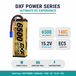 DXF LiPo Battery 4S HV 15.2V 6500mAh 140C Graphene Hardcase Gold with EC5 / T / TRX / XT60 / XT90 / XT150 / Q8s Plug for RC 1/8 1/10 Buggy Truck Car Off-Road Drone
