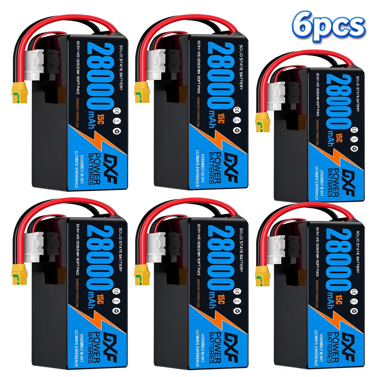DXF SEMI-SOLID 14S 53.9V 28000mAh 15C Soft Case LiPo Battery with 8AWG Wire for Toy Cars, Boats, UAVs & Drones (1-6 Pack)