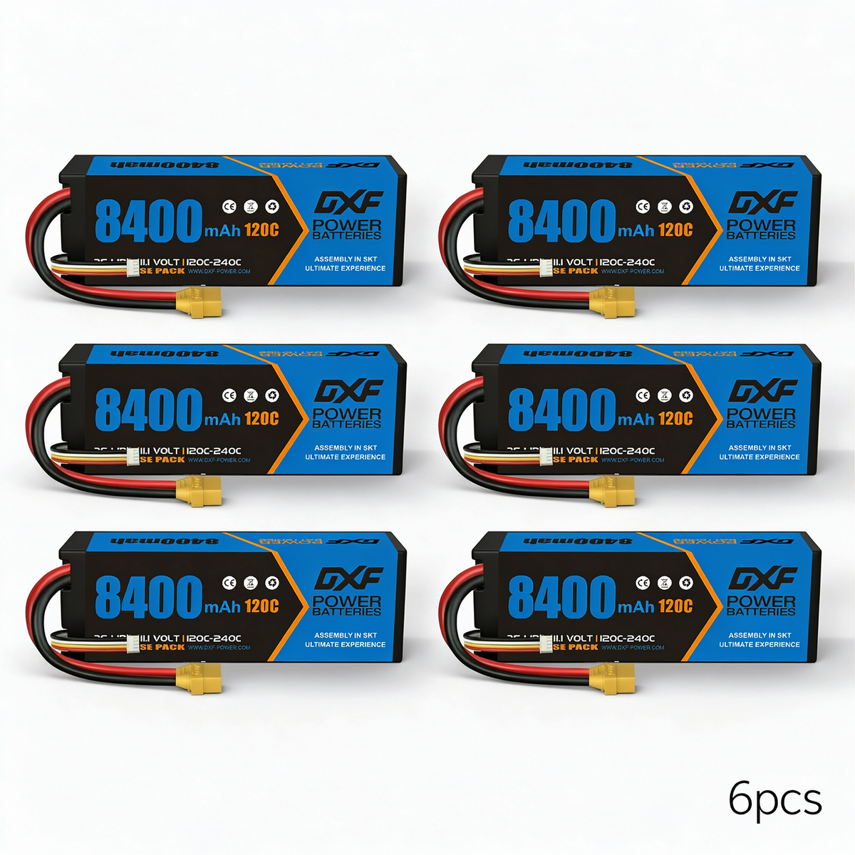 DXF BLUE Series 3S 11.1V 8400mAh 120C Graphene Hardcase LiPo Battery with 10AWG XT90 Plug for RC Car Truck (1-6 Pack)