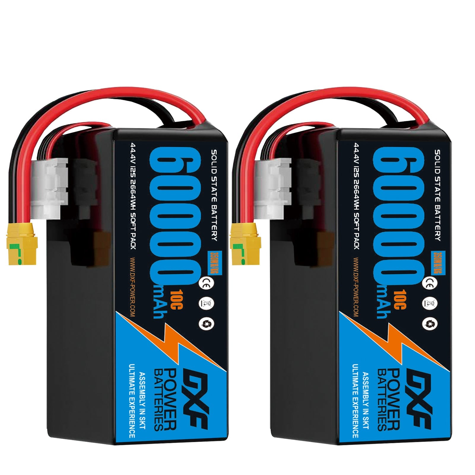 DXF SEMI-SOLID 12S 44.4V 60000mAh 10C Soft Case LiPo Battery with 8AWG Wire for Toy Cars, Boats, UAVs & Drones (1-6 Pack)