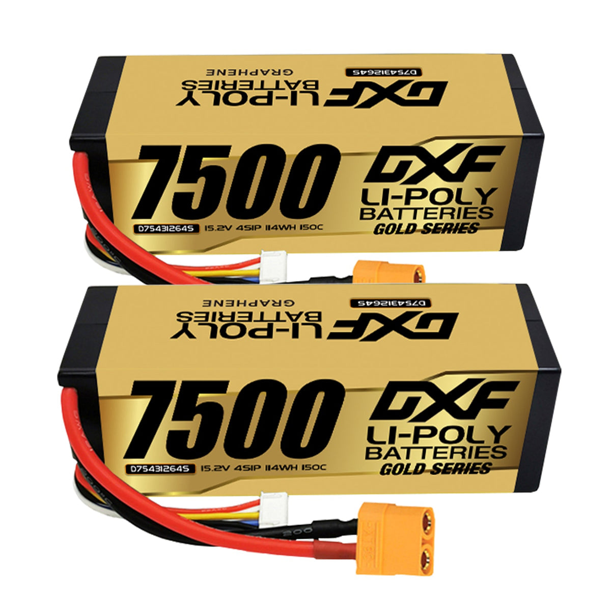 DXF LiPo Battery 4S HV 15.2V 7500mAh 150C Graphene Hardcase Gold with EC5 / T / TRX / XT60 / XT90 / XT150 / Q8s Plug for RC 1/8 1/10 Buggy Truck Car Off-Road Drone