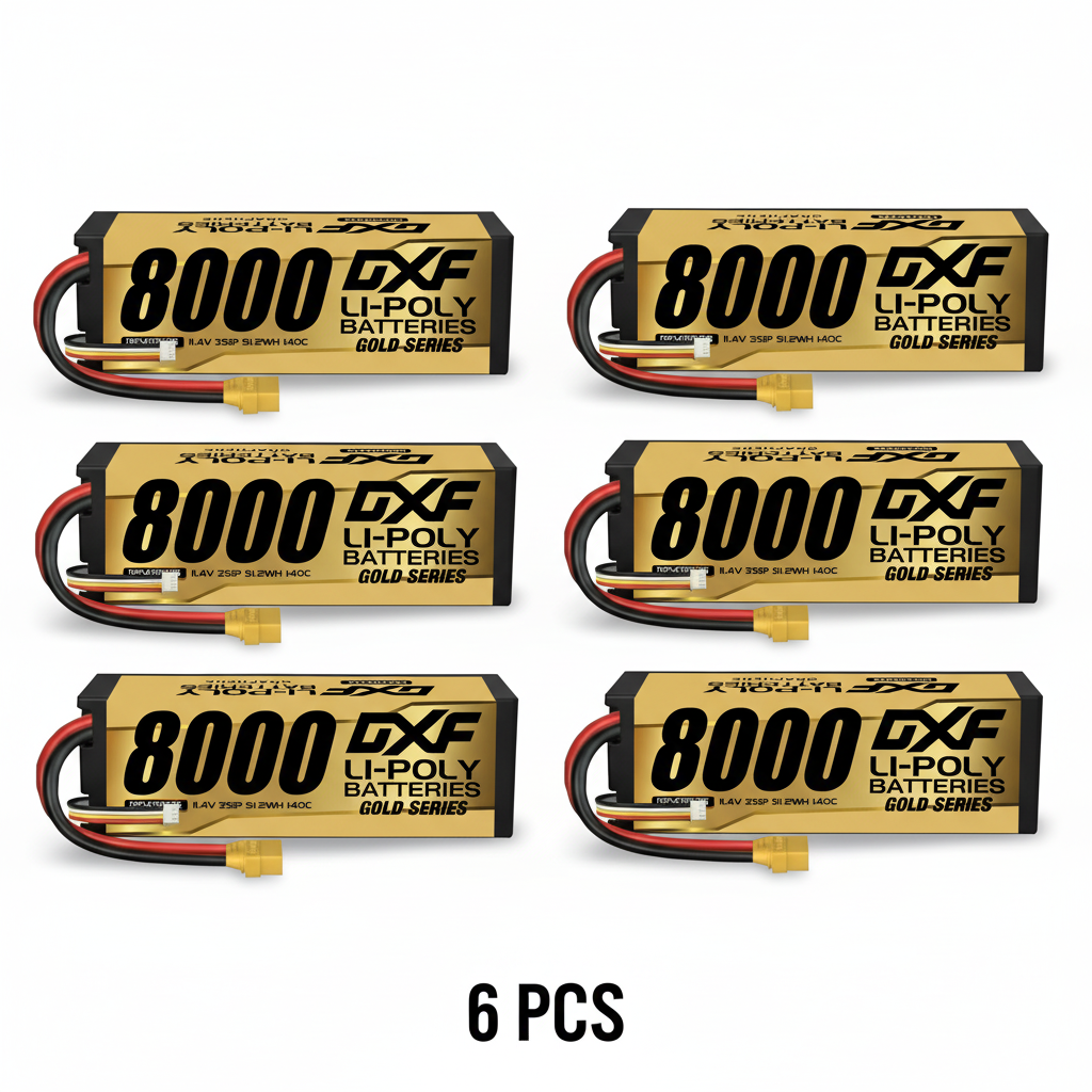 DXF Gold Version 3S HV 11.4V 8000mAh 140C Graphene Hardcase LiPo Battery with XT90 & 10AWG Wire (1-6 Pack)