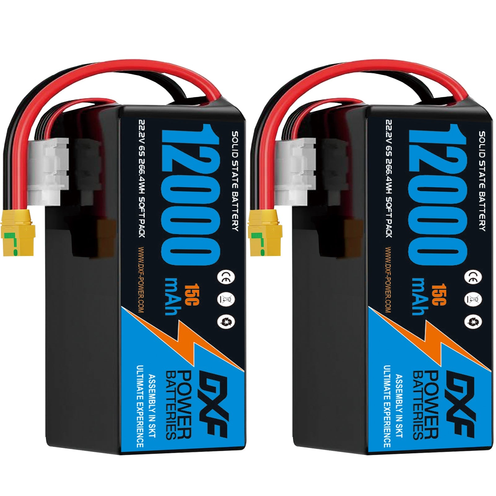DXF 6S 22.2V 12000mAh 15C Soft Case LiPo Battery with 8AWG Wire for Toy Cars, Boats, UAVs & Drones (1-6 Pack)
