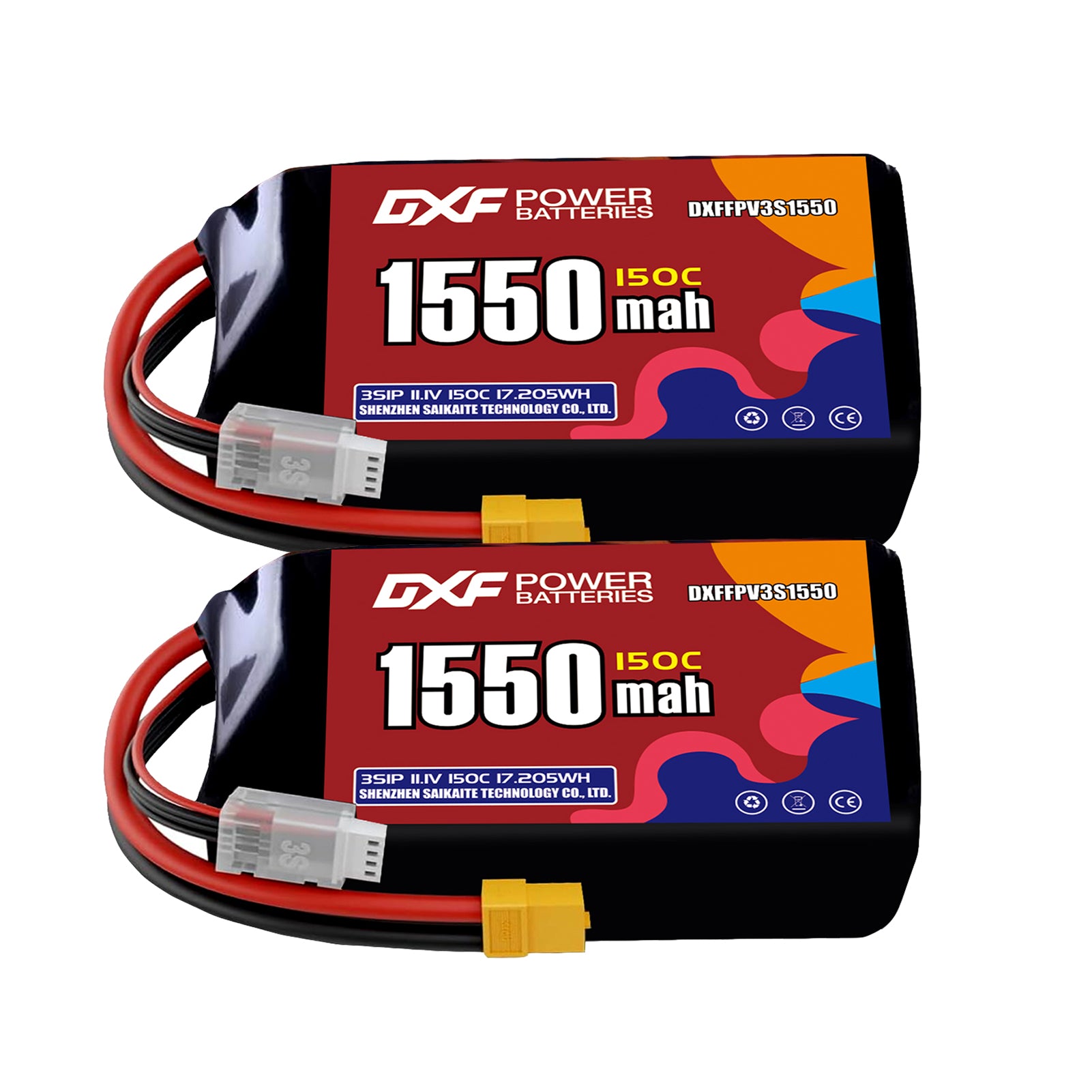 DXF 3S 11.1V 1550mAh 150C LiPo Battery for FPV Micro Drones (PH2.0 / JST / XT30 / SM / XT60 / EC5 / XT90 Options)