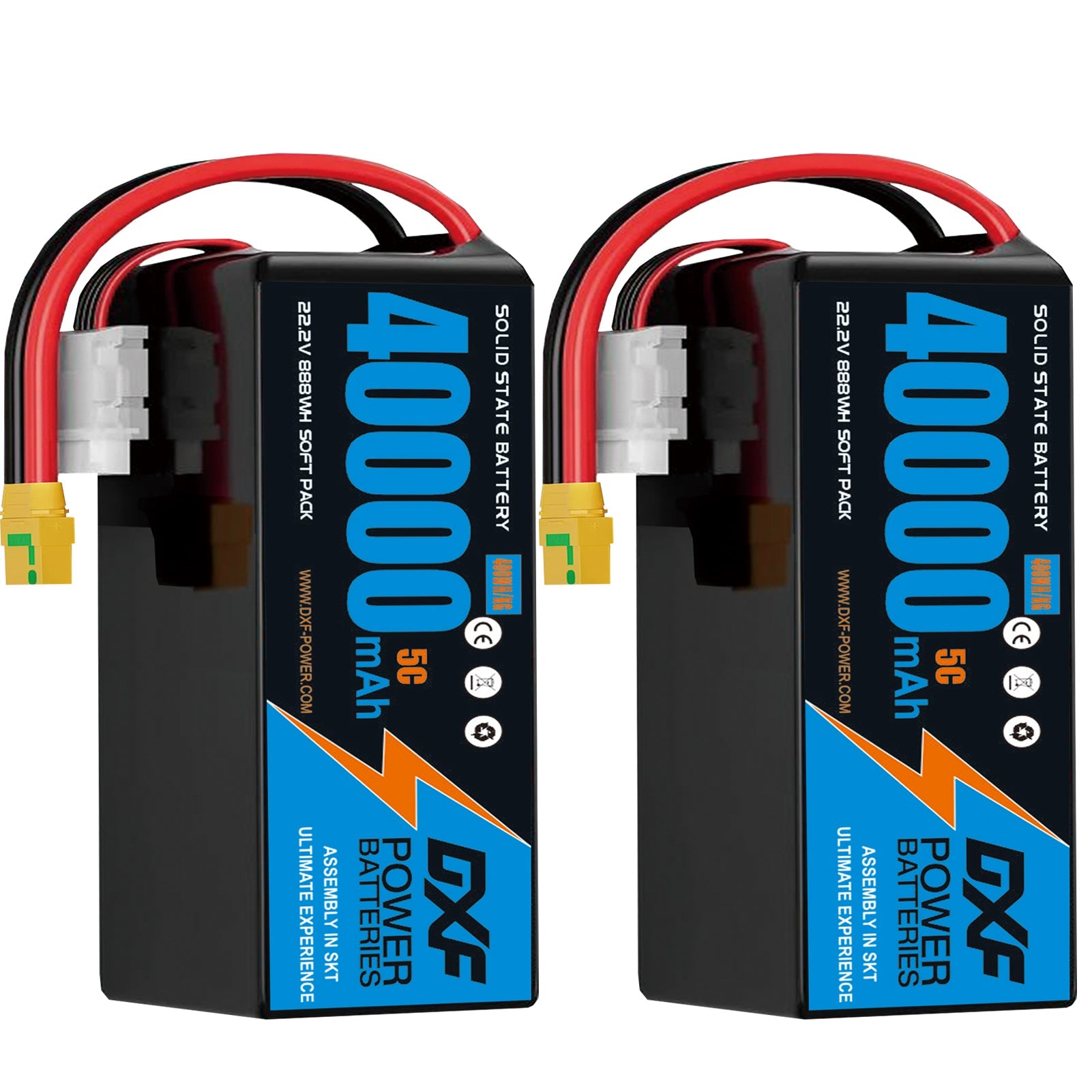 DXF SEMI-SOLID 6S 22.2V 40000mAh 5C Soft Case LiPo Battery with 8AWG Wire for Toy Cars, Boats, UAVs & Drones (1-6 Pack)