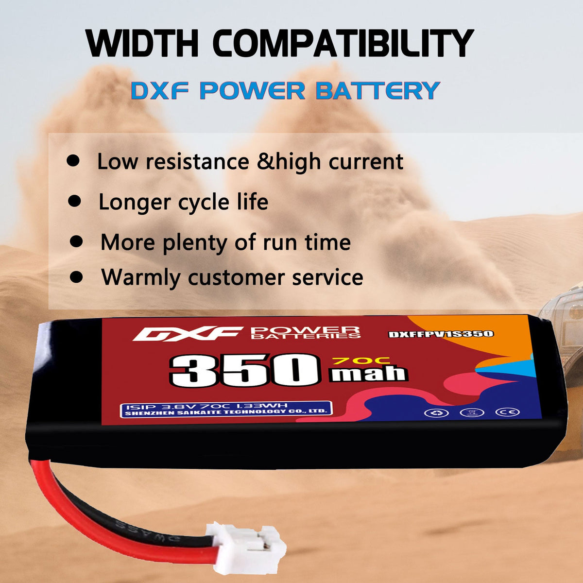 DXF LiPo Battery 1S HV 3.8V 350mAh 70C with PH2.0 / JST / XT30 / SM / XT60 / EC5 / XT90 for FPV Drone Whoop Micro Racing