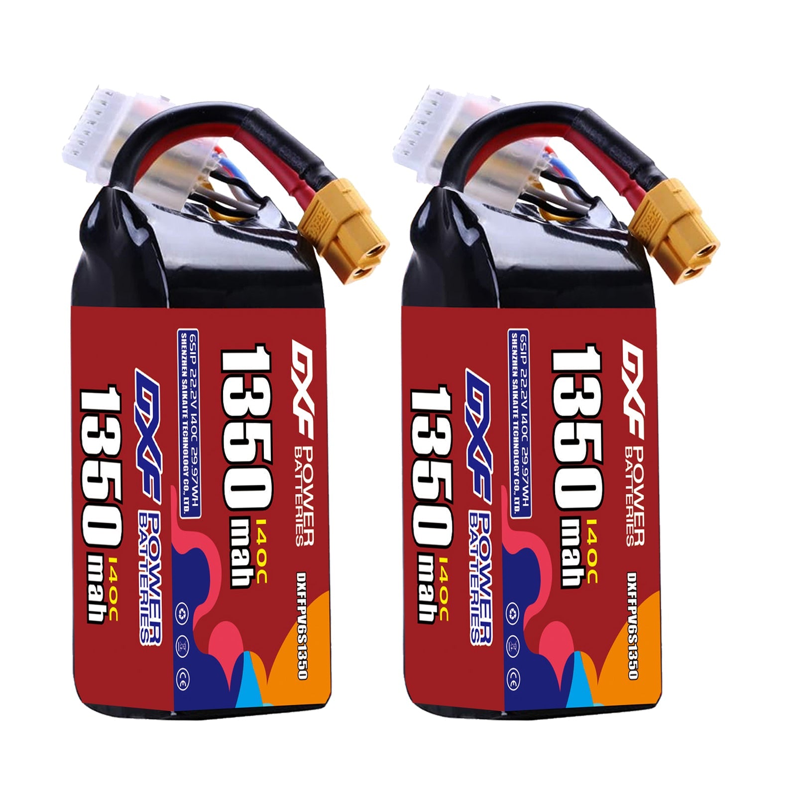 DXF 6S 22.2V 1350mAh 140C LiPo Battery for FPV Micro Drones (PH2.0 / JST / XT30 / SM / XT60 / EC5 / XT90 Options)