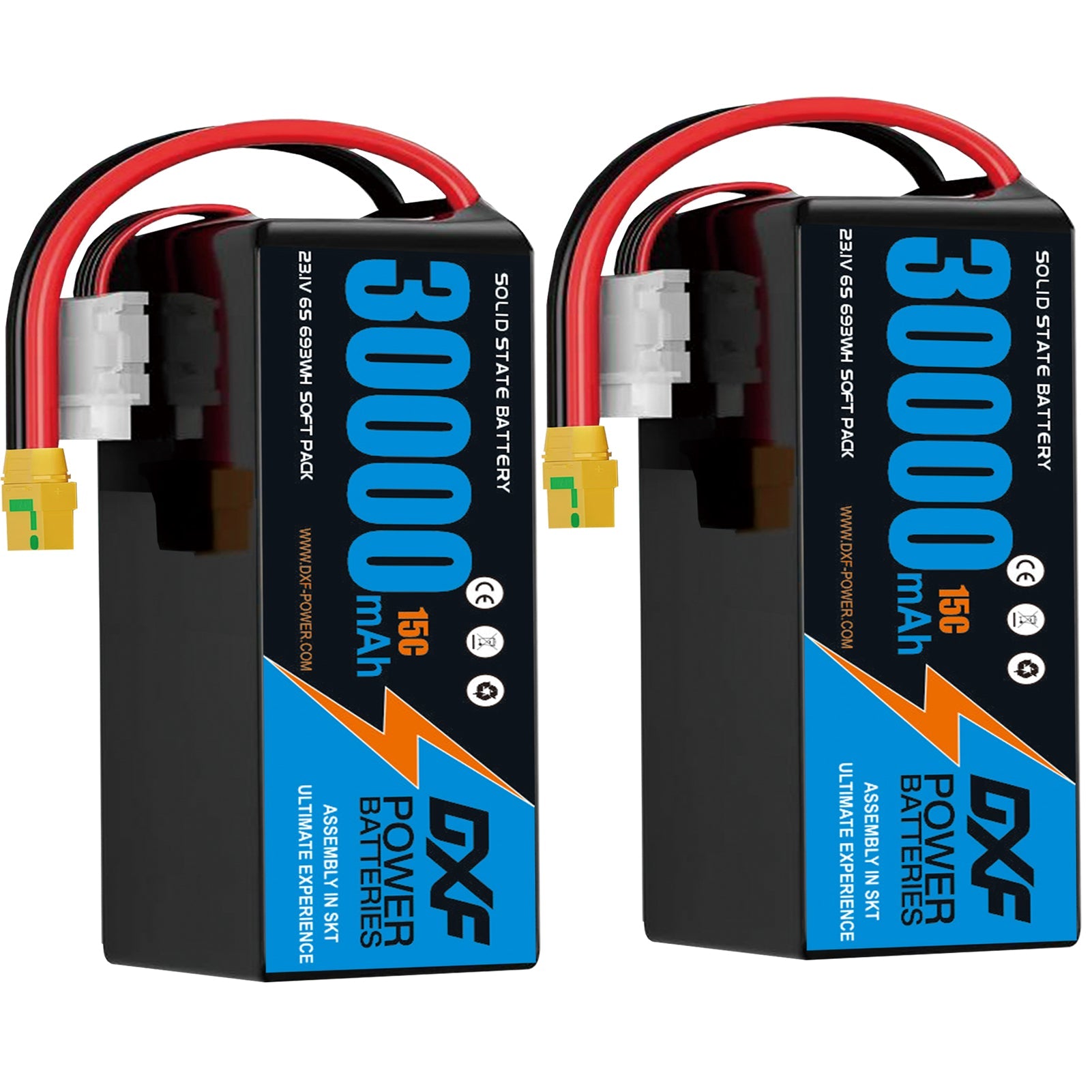 DXF 6S 23.1V 30000mAh 15C Soft Case LiPo Battery with 8AWG Wire for Toy Cars, Boats, UAVs & Drones (1-6 Pack)