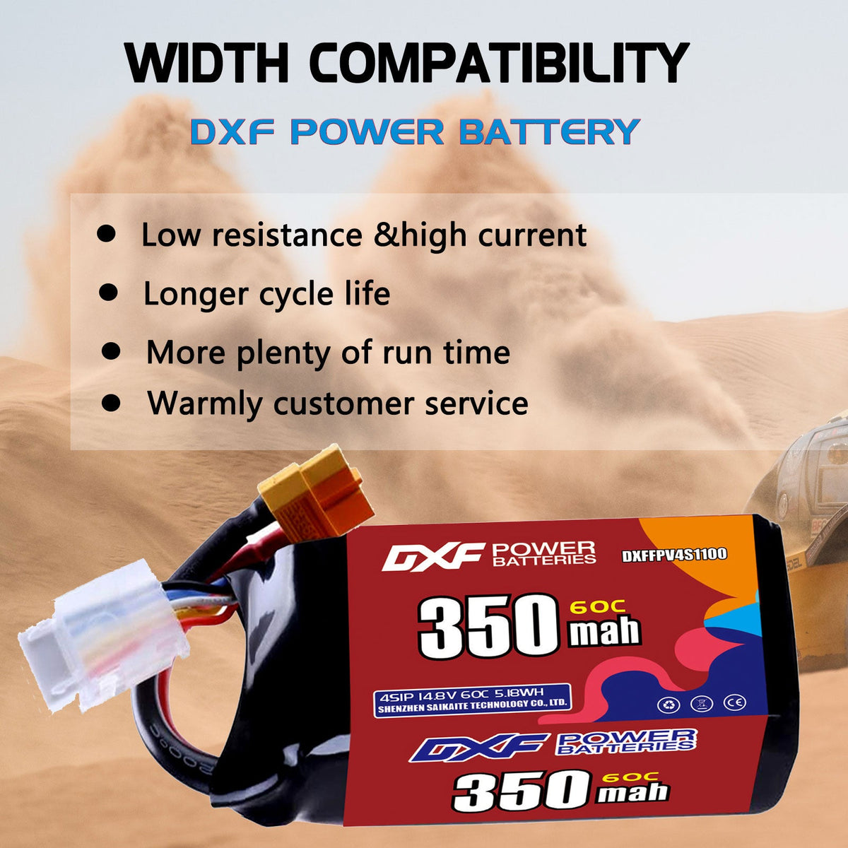 DXF LiPo Battery 4S 14.8V 350mAh 60C with PH2.0 / JST / XT30 / SM / XT60 / EC5 / XT90 for FPV Drone Whoop Micro Racing