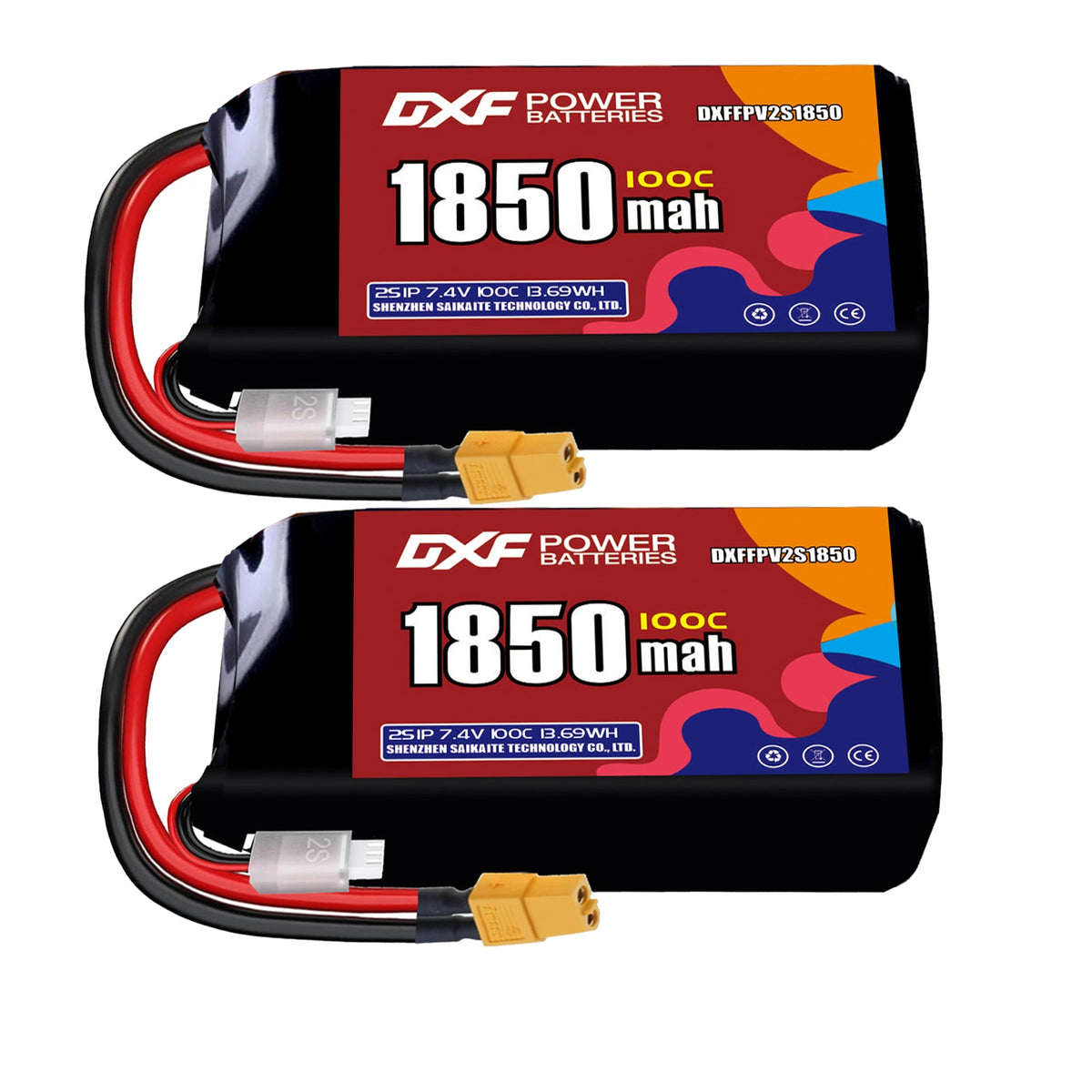 DXF 2S 7.4V 1850mAh 100C LiPo Battery for FPV Micro Drones (PH2.0 / JST / XT30 / SM / XT60 / EC5 / XT90 Options)