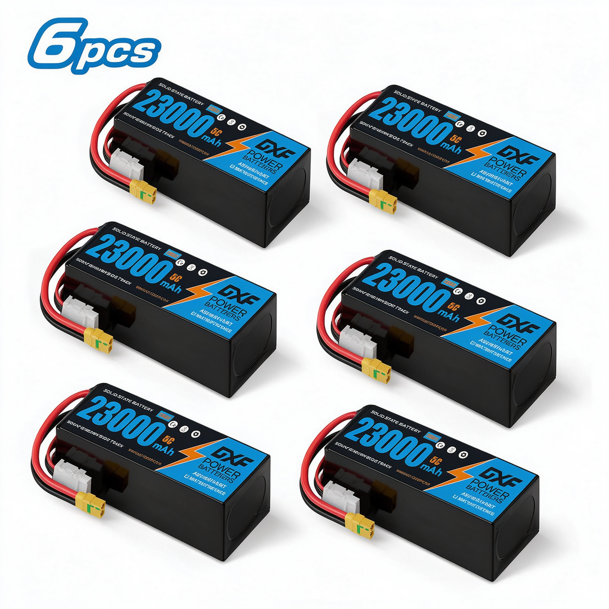 DXF SEMI-SOLID 6S 22.2V 23000mAh 5C Soft Case LiPo Battery with 8AWG Wire for Toy Cars, Toy Boats, UAVs & Drones (1-6 Pack)