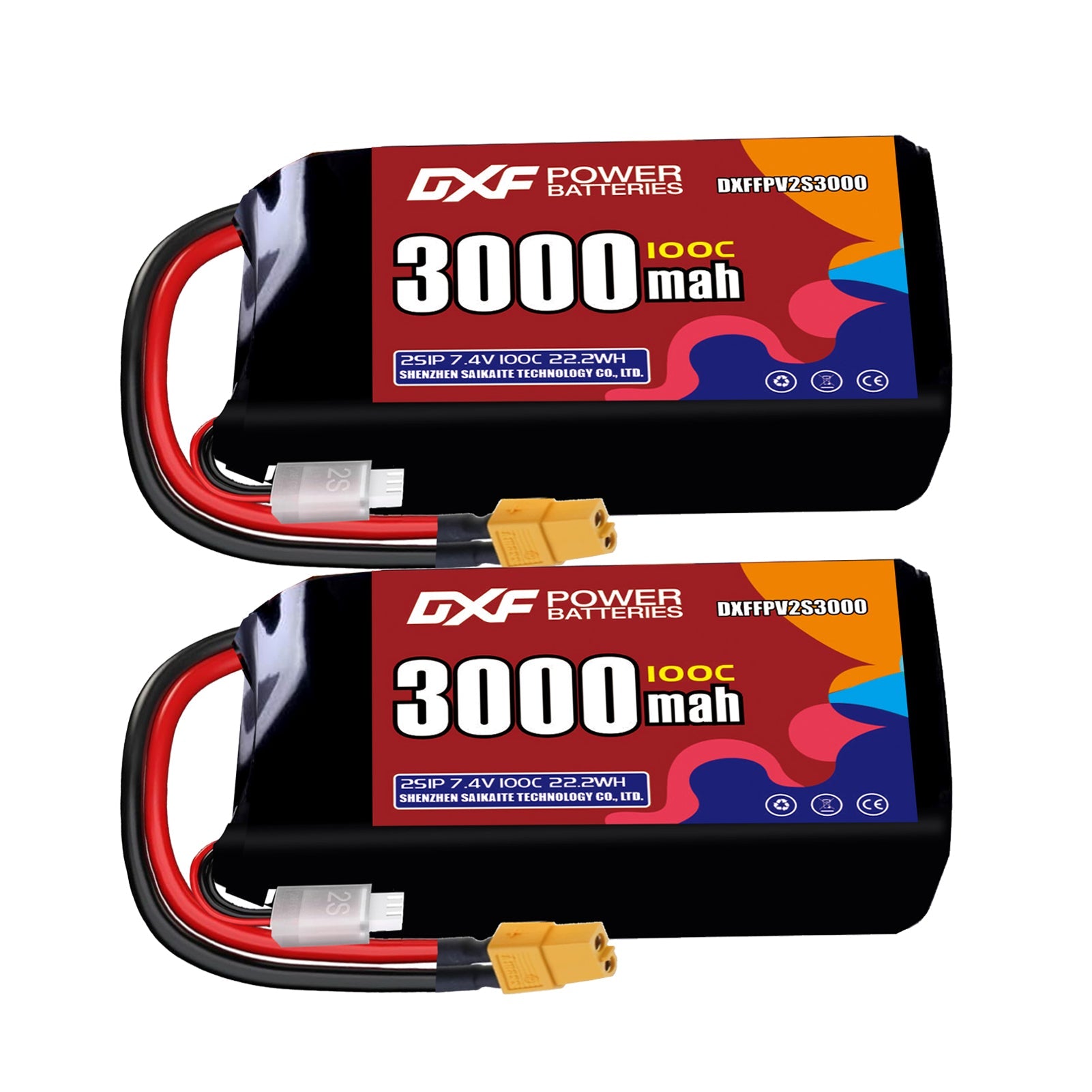 DXF 2S 7.4V 3000mAh 100C LiPo Battery for FPV Micro Drones (PH2.0 / JST / XT30 / SM / XT60 / EC5 / XT90 Options)