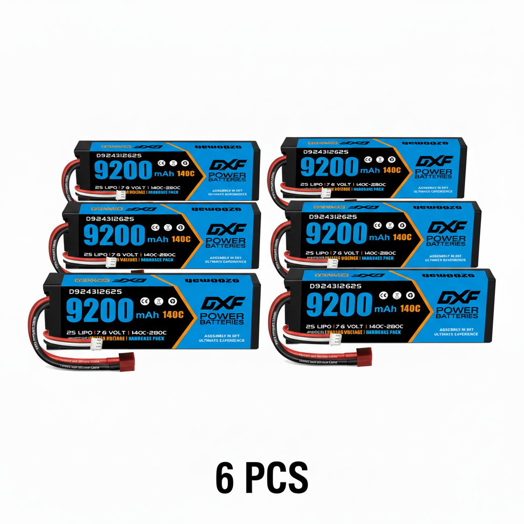 DXF 2S 7.6V 9200mAh 140C Hardcase LiPo Battery with 10AWG XT90 for 1/8 RC Cars, Boats, Trucks (2/4/6 Pack Available)