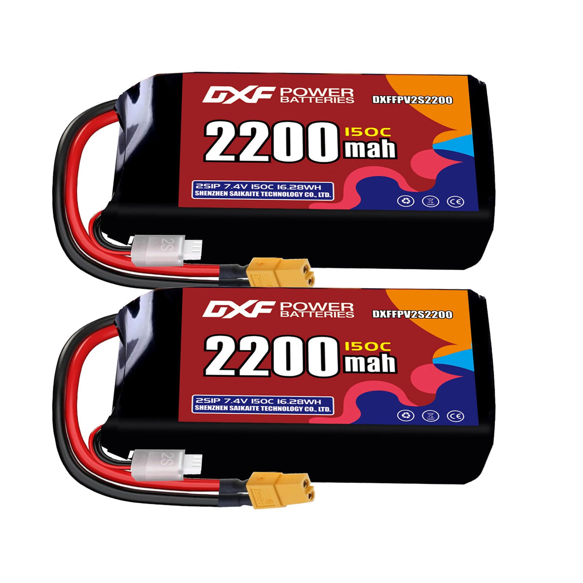 DXF 2S 7.4V 2200mAh 150C LiPo Battery for FPV Micro Drones (PH2.0 / JST / XT30 / SM / XT60 / EC5 / XT90 Options)
