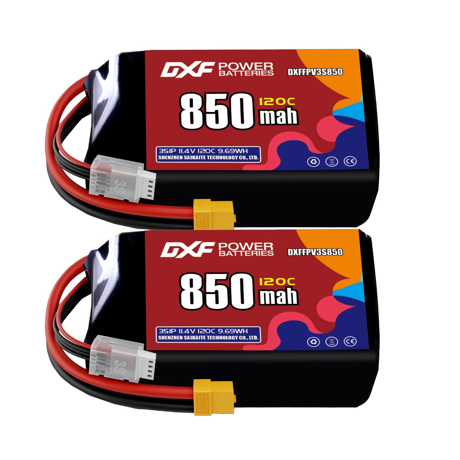 DXF 3S 11.4V 850mAh 120C LiPo Battery for FPV Micro Drones (PH2.0 / JST / XT30 / SM / XT60 / EC5 / XT90 Options)