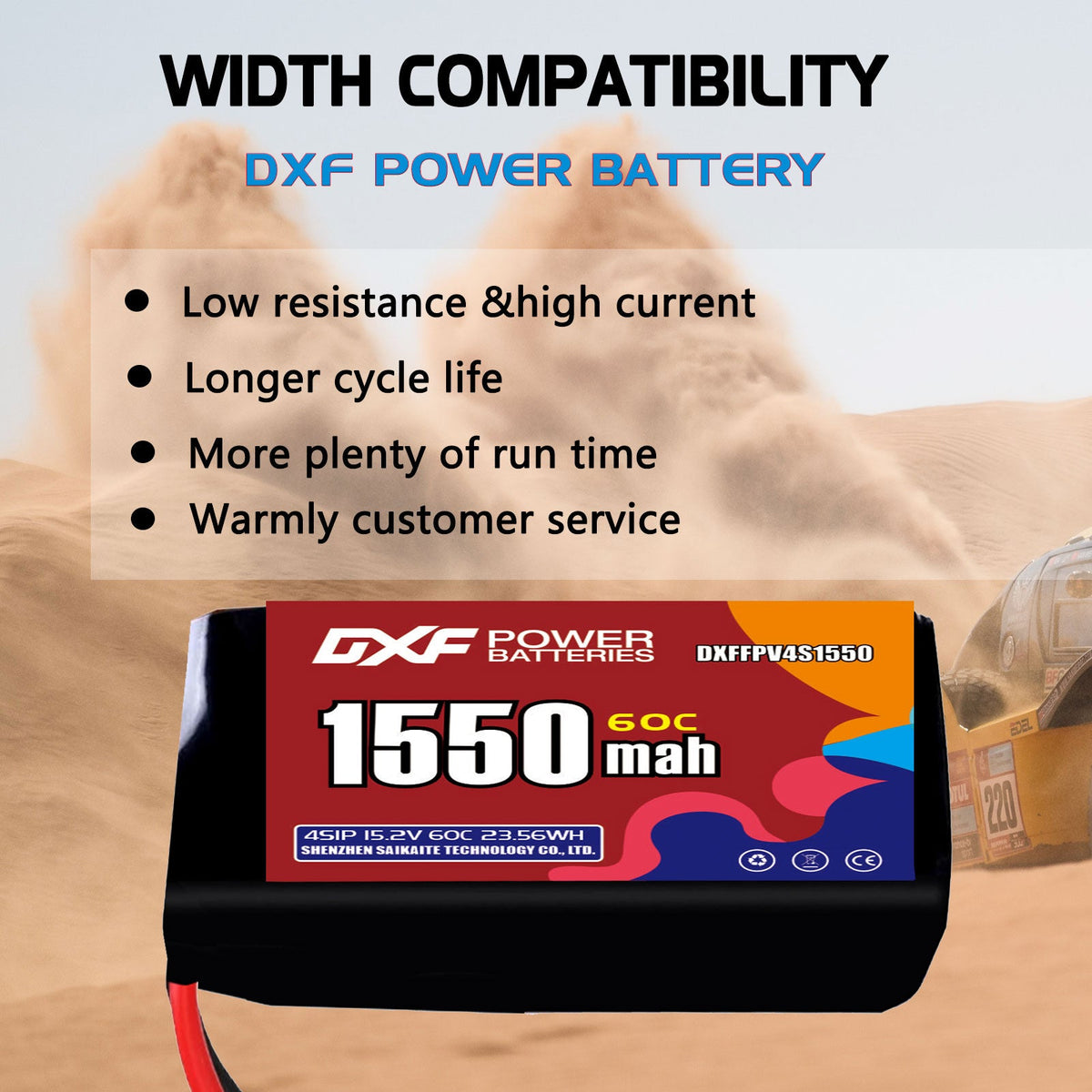 DXF LiPo Battery 4S HV 15.2V 1550mAh 60C with PH2.0 / JST / XT30 / SM / XT60 / EC5 / XT90 for FPV Drone Whoop Micro Racing