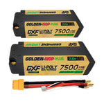 DXF LiPo Battery 2S2P HV 7.6V 7500mAh 150C Graphene NGP Plus Gold Version with 5mm Bullet / EC5 / T / TRX / XT60 / XT90 / XT150 / Q8s Plug for RC 1/10 1/8 1/5 Scale Car Racing