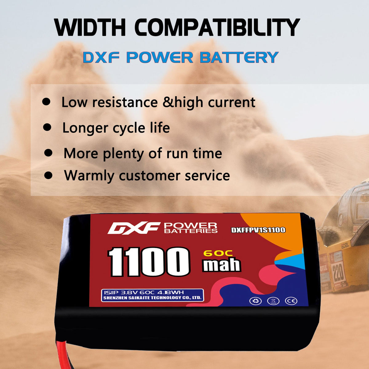 DXF LiPo Battery 1S HV 3.8V 1100mAh 60C with PH2.0 / JST / XT30 / SM / XT60 / EC5 / XT90 for FPV Drone Whoop Micro Racing
