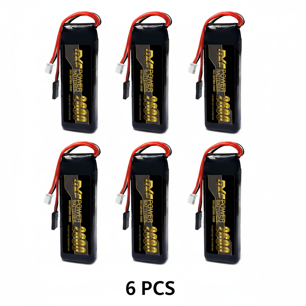 DXF 2S 7.4V 2600mAh 20C LiPo Receiver Battery Hardcase with Futaba Plug for Nitro RC Car Buggy Truggy (Multi-Pack Options)