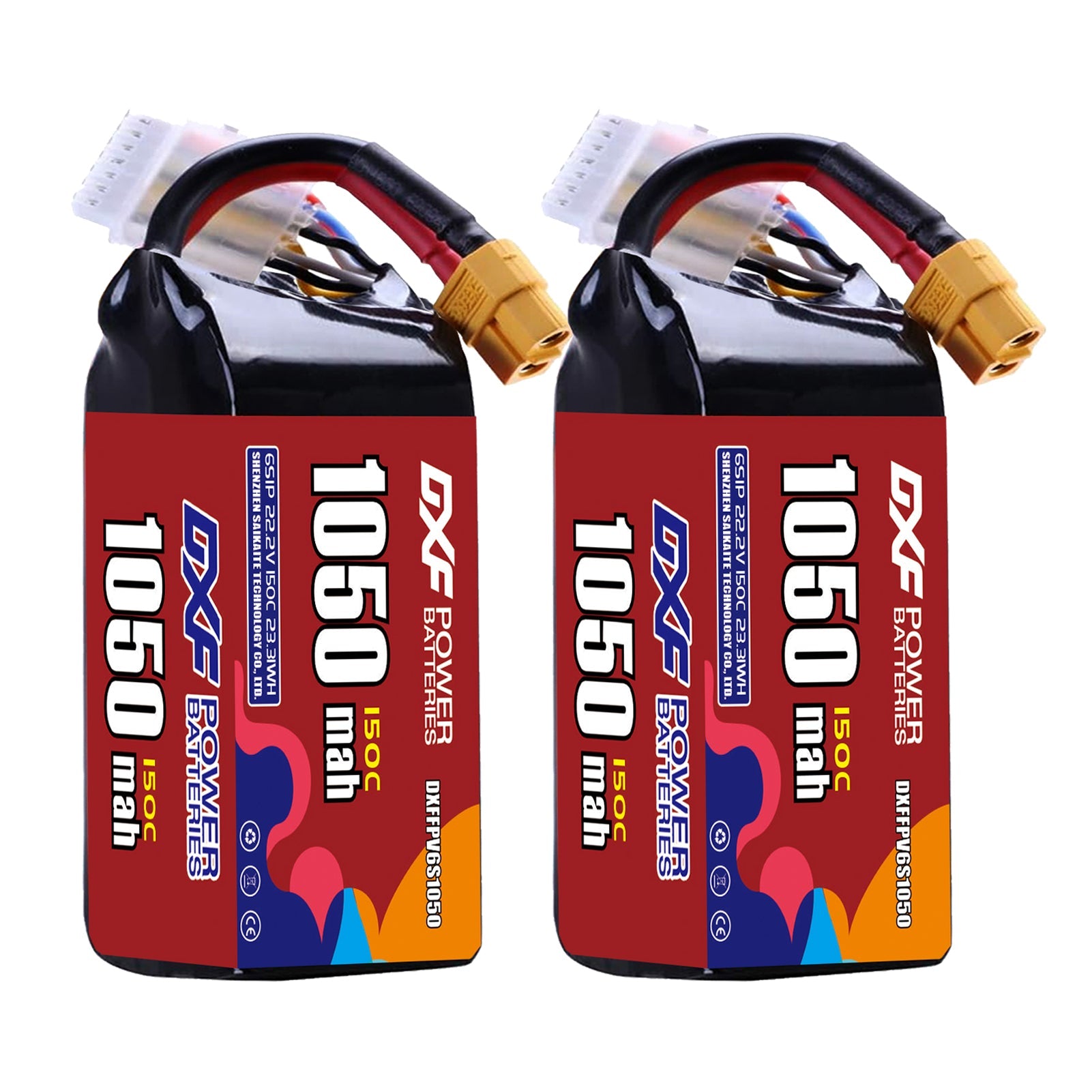 DXF 6S 22.2V 1050mAh 150C LiPo Battery for FPV Micro Drones (PH2.0 / JST / XT30 / SM / XT60 / EC5 / XT90 Options)