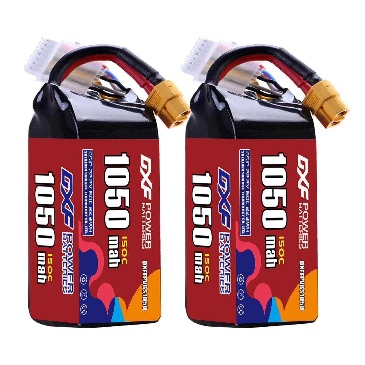 DXF 6S 22.2V 1050mAh 150C LiPo Battery for FPV Micro Drones (PH2.0 / JST / XT30 / SM / XT60 / EC5 / XT90 Options)
