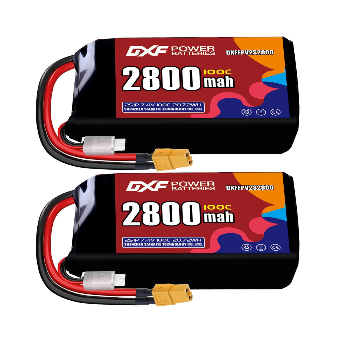 DXF 2S 7.4V 2800mAh 100C LiPo Battery for FPV Micro Drones (PH2.0 / JST / XT30 / SM / XT60 / EC5 / XT90 Options)