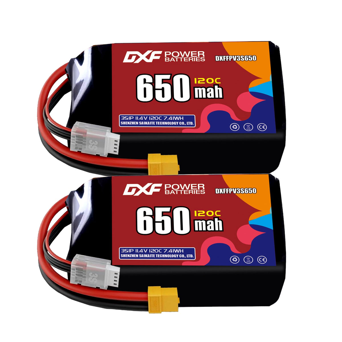 DXF 3S 11.4V 650mAh 120C LiPo Battery for FPV Micro Drones (PH2.0 / JST / XT30 / SM / XT60 / EC5 / XT90 Options)